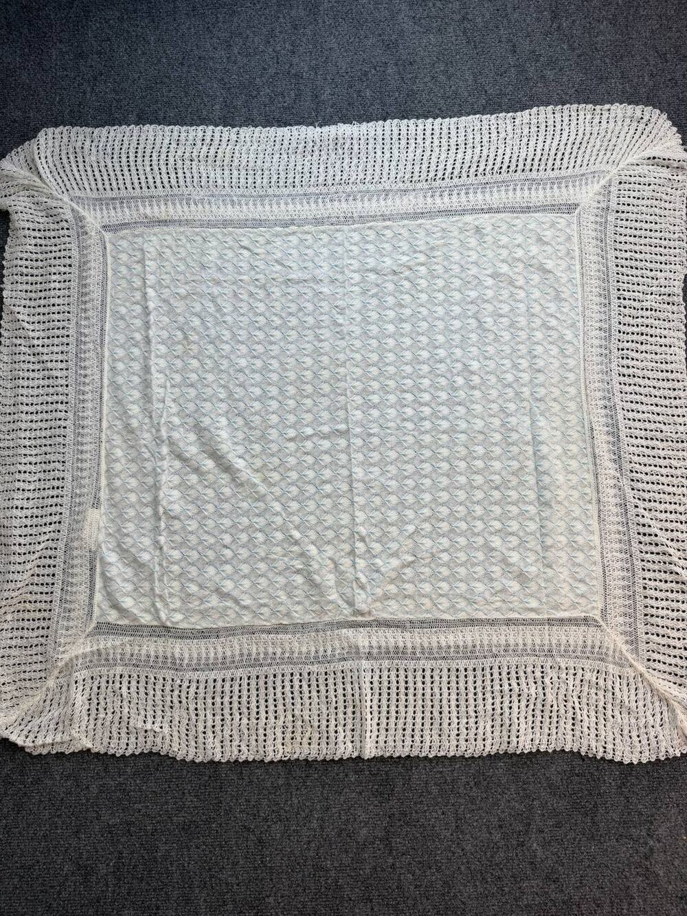 Vintage Hand Crafted White Lace Table Topper Doily 34x37 Dupont Orlon USA
